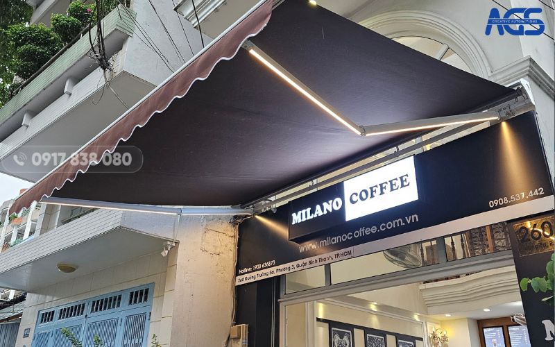 Mái hiên NX-580B2 lắp đặt tại chuỗi cửa hàng Milano Coffee