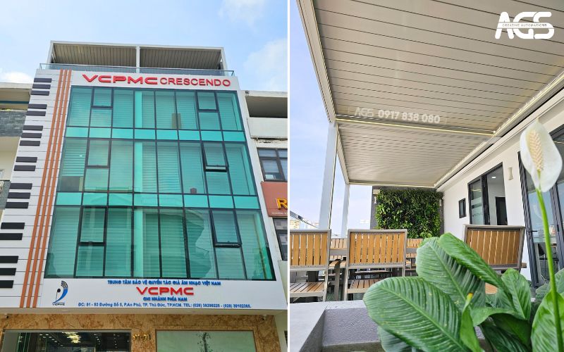 Mái nhôm xếp lật cho khu vực thưởng trà của VCPMC - Trung tâm Bảo vệ Quyền tác giả Âm nhạc Việt Nam