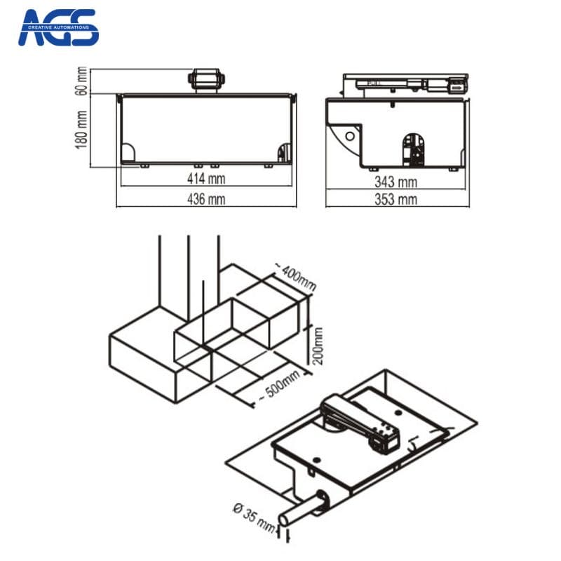 Bản vẽ kỹ thuật của motor âm sàn GROUND