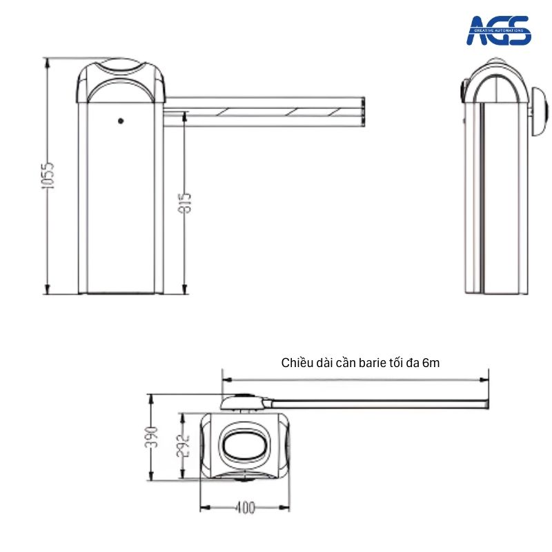 Bản vẽ kỹ thuật của barie cần thẳng AGS-D09