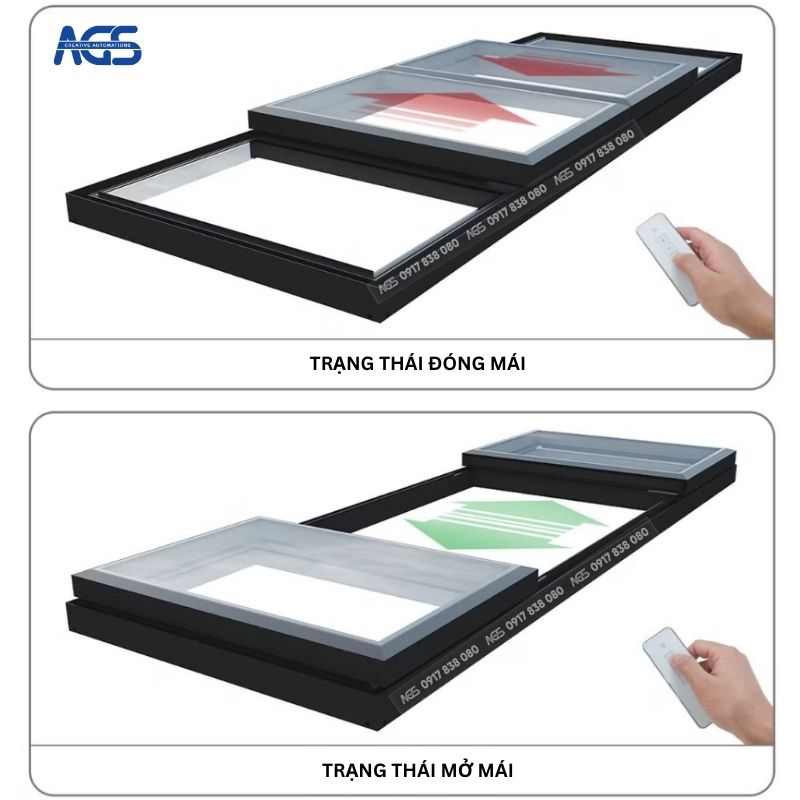 Mái kính được đóng mở tự động theo cơ chế trượt ngang