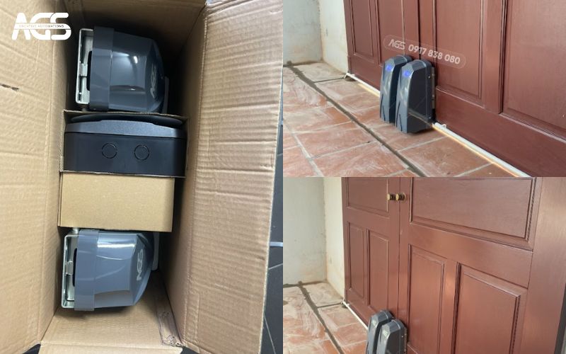 Minh họa cánh cổng, motor, và các phụ kiện của hệ thống cổng tự động