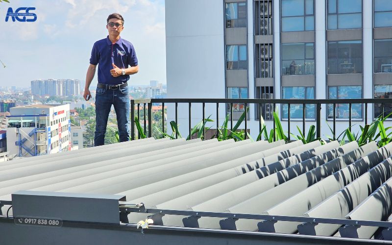 Mái nhôm xếp lật tại toà nhà The Albany được thi công bởi đội ngũ chuyên nghiệp của AGS