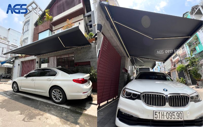 Mái hiên che nắng toàn bộ chiếc xe hơi.