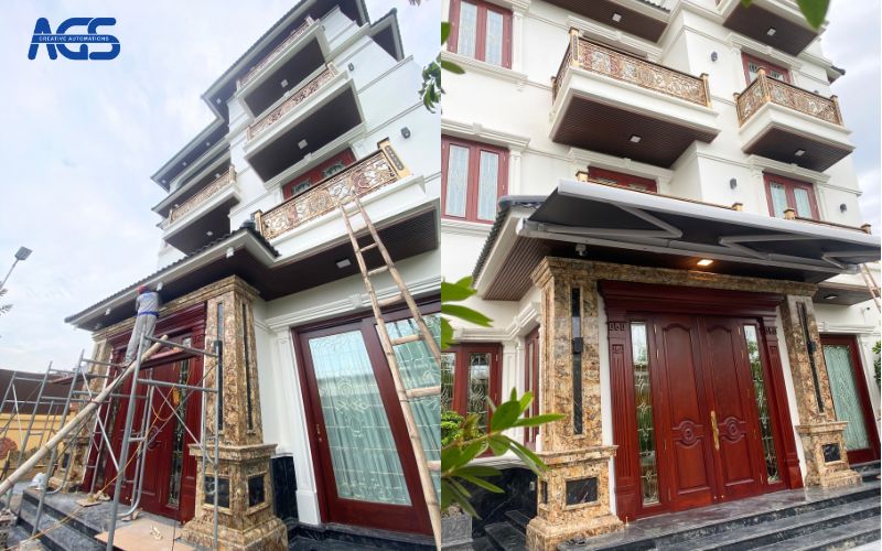 Nhân viên AGS nhanh chóng khảo sát, lắp đặt mái che cho anh Dũng.