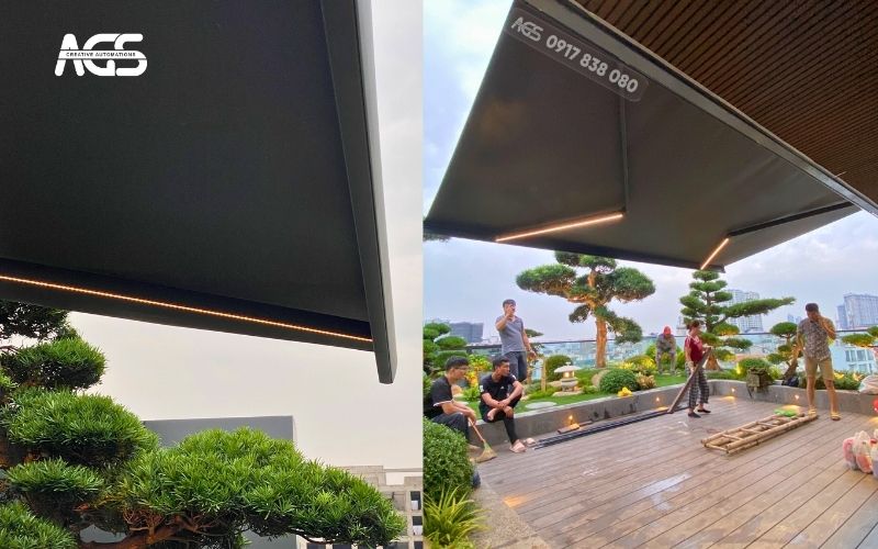 Mái che có diện tích gần 20m2 che toàn bộ nắng gắt.