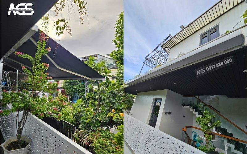 Mái hiên che hồ cá khi được mở ra và đóng lại