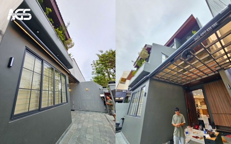 2 mái hiên được lắp chắc chắn, không làm ảnh hưởng kết cấu.