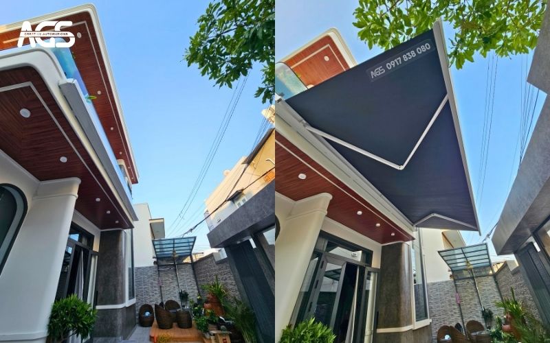 Mái hiên có thể thu gọn và mở ra theo nhu cầu sử dụng