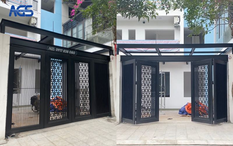 Bộ cổng gập 4 cánh rộng 5,5m tại biệt thự KĐT Xuân Phương
