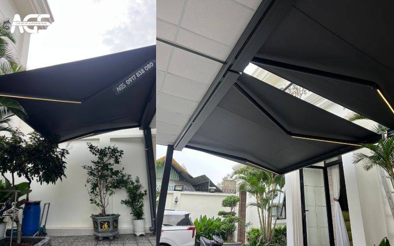 Bộ mái hiên AGS NX-830 cứng cáp, tích hợp đèn led đẹp mắt